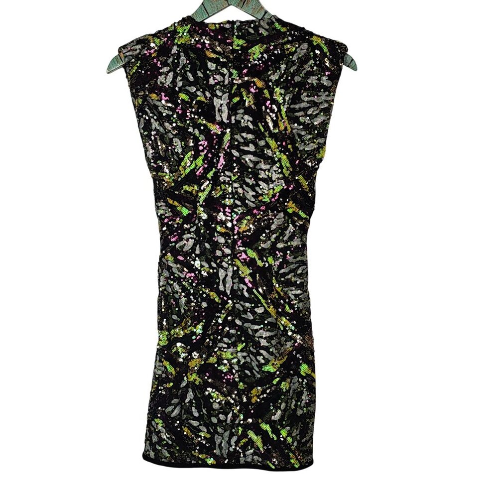 ZARA Multi-color Sequin Mini Dress Deep V-Neck Limited Edition, NWOT, Sz. XS - Picture 4 of 12